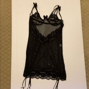 NWOT Black sheer chemise with guarders OS